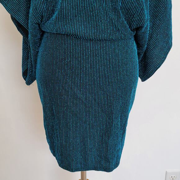Jay Godfrey Kimono Sleeve Glam Dress Mini Blouson Blue Metallic Women 6 - Picture 6 of 12